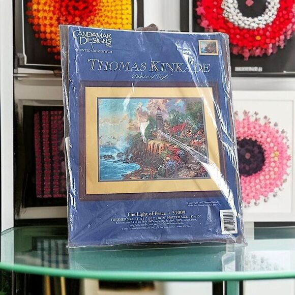 Thomas Kinkade Cross Stitch Kit The Light of Peace 51009 Candamar Lighthouse Vtg - Picture 13 of 16